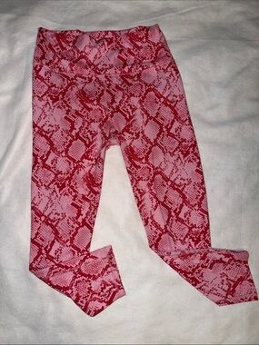 Fabletics Powerhold Pink & Red Snake-Print Cropped Leggings